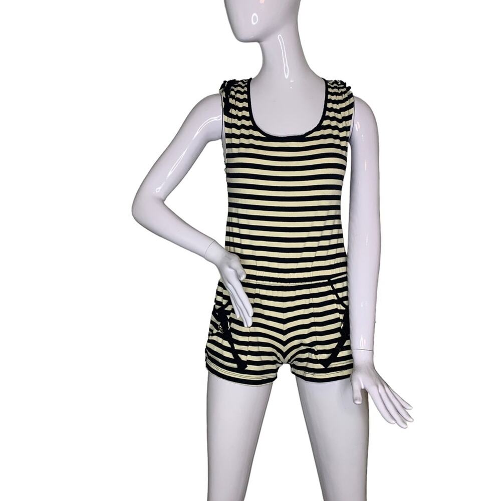 Johnny Martin Striped Romper Sleeveless Black & Cream Size S Pull-…